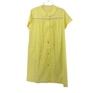 Vintage House Gown Yellow Crazy Katz Size S Button Front Lace Short Sleeve Cute